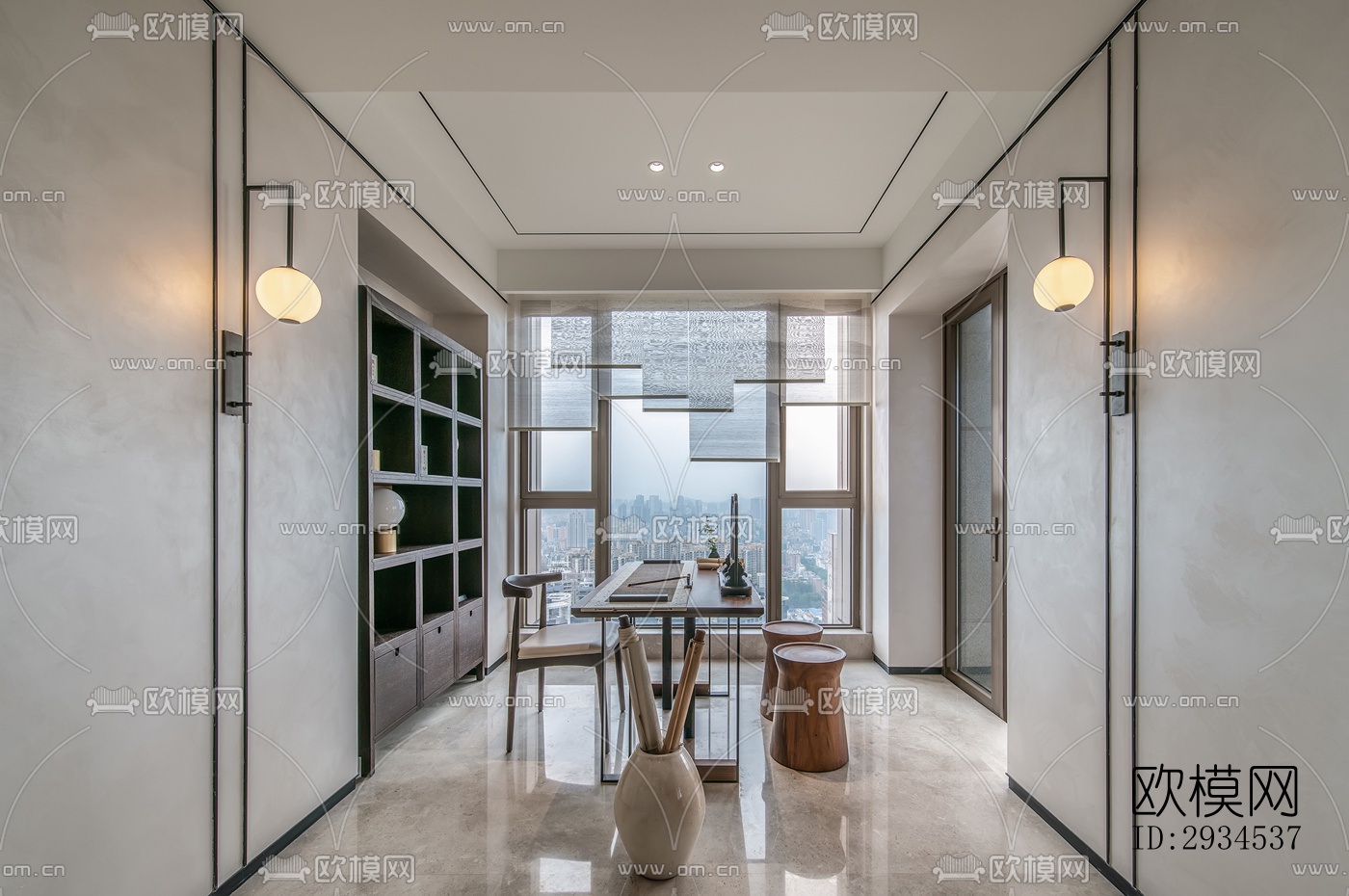 新中式平层效果图下载（渲染图4）