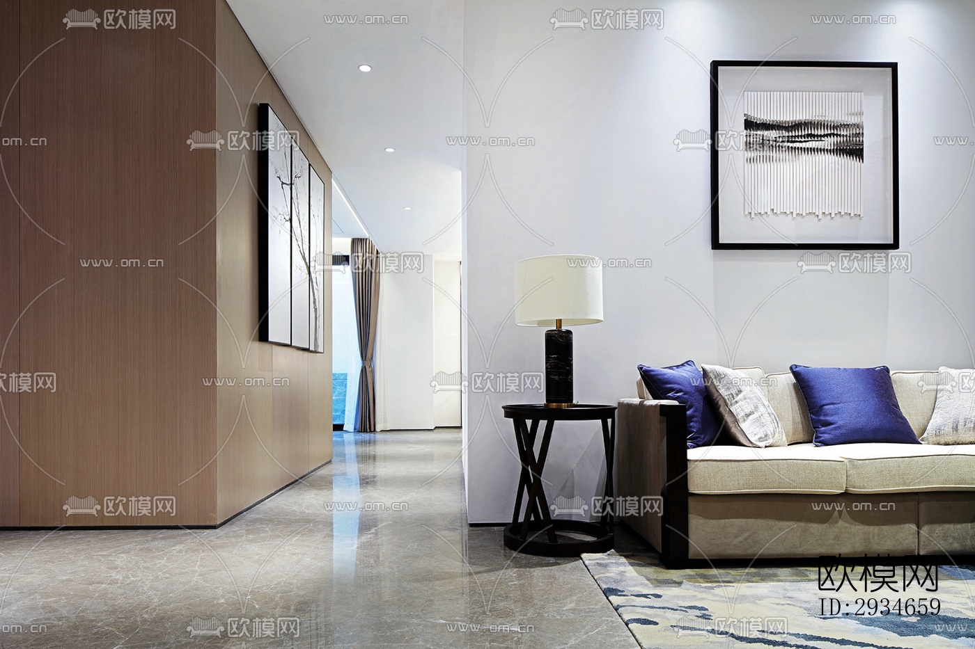 新中式平层效果图下载（渲染图3）