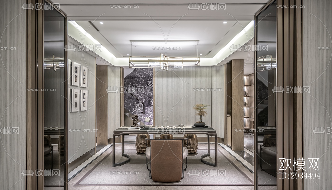 新中式平层效果图下载（渲染图10）