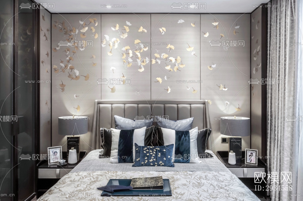 新中式平层效果图下载（渲染图4）