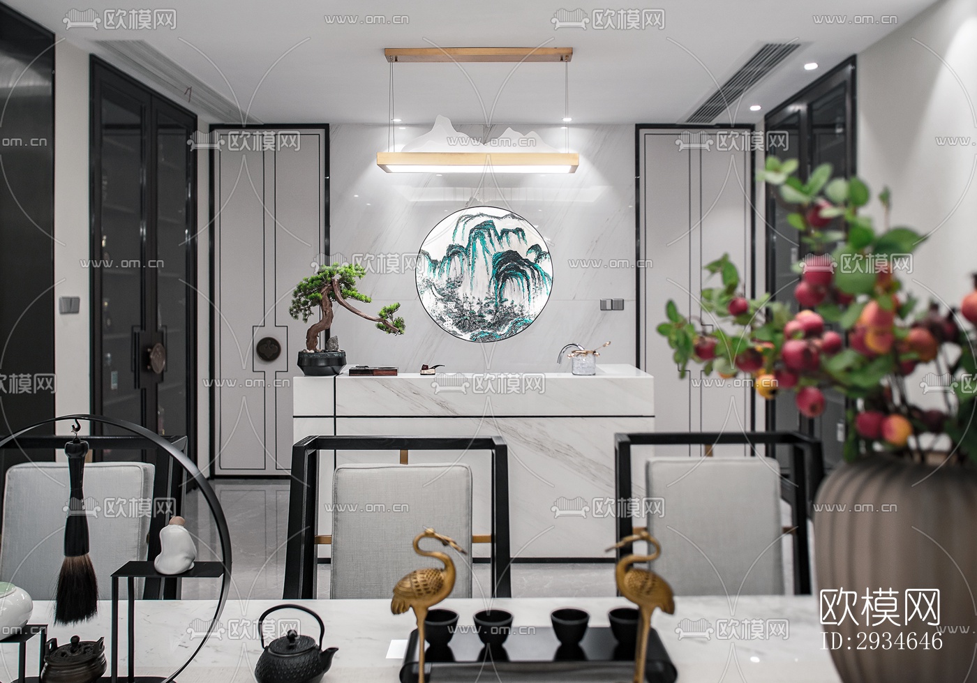 新中式平层效果图下载（渲染图12）