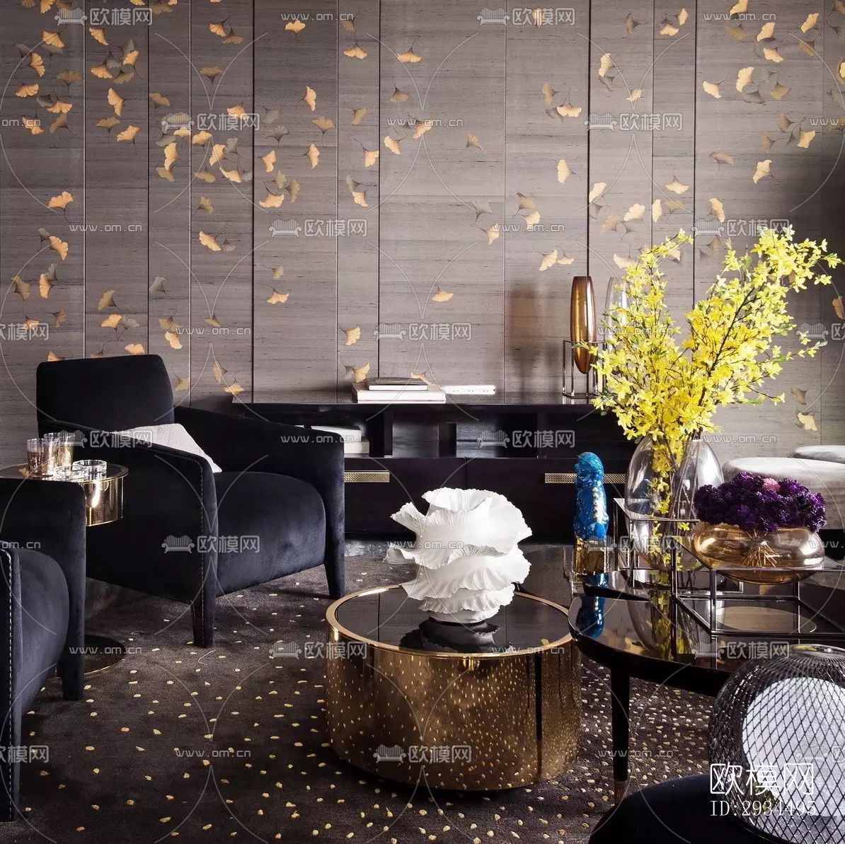 新中式平层效果图下载（渲染图17）