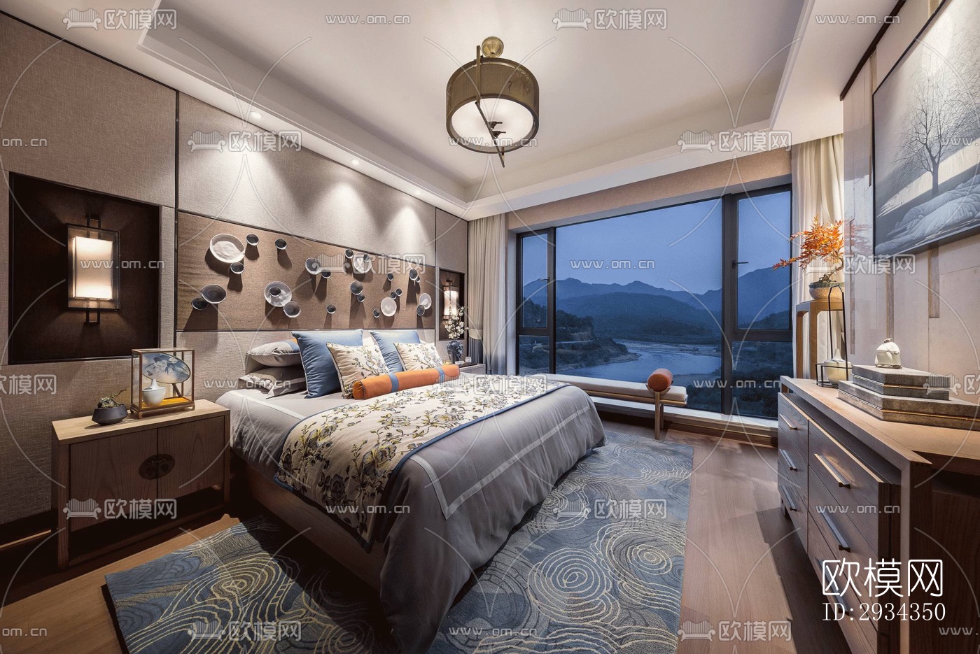 中式平层效果图下载（渲染图4）