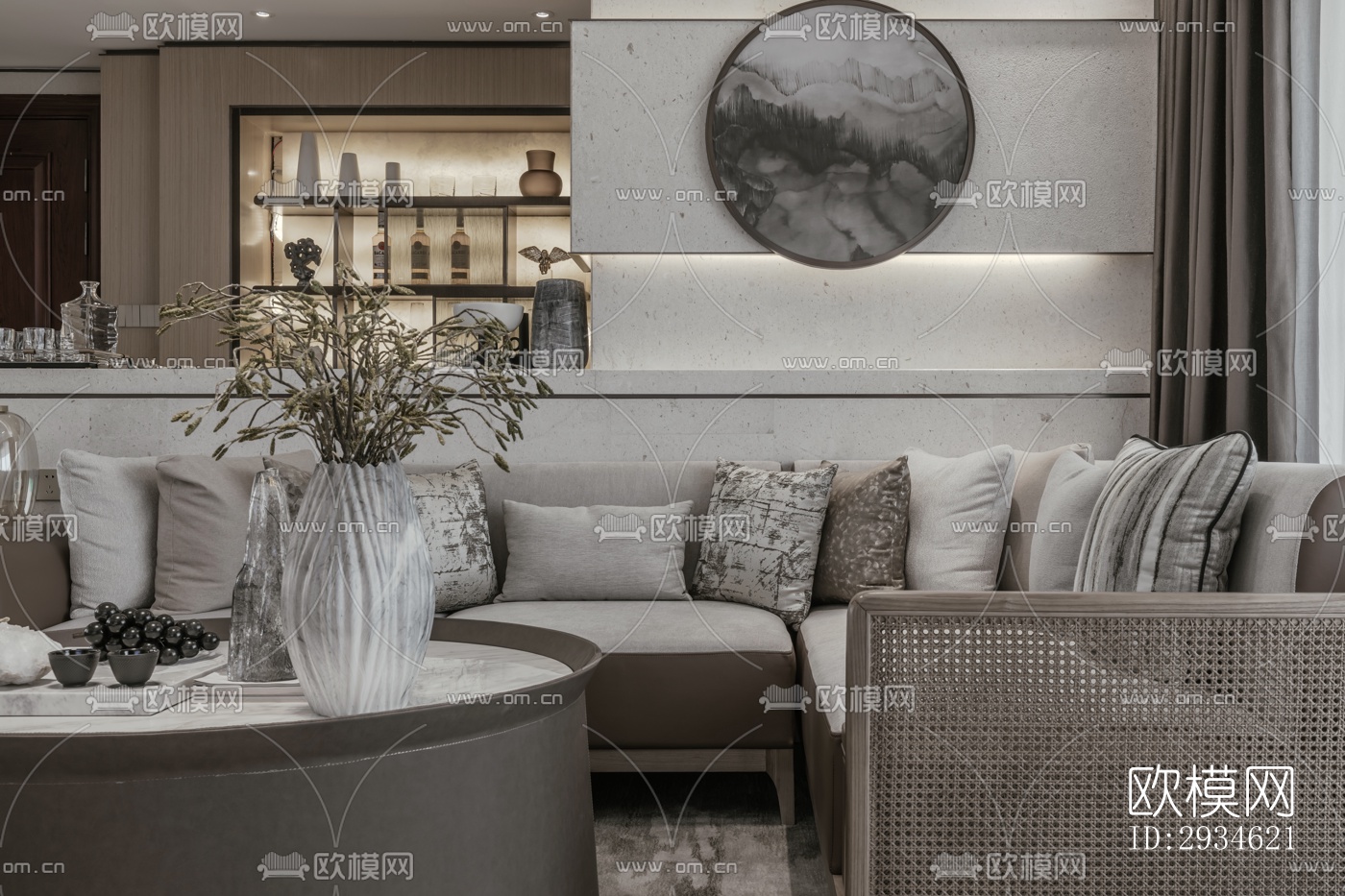 新中式平层效果图下载（渲染图15）