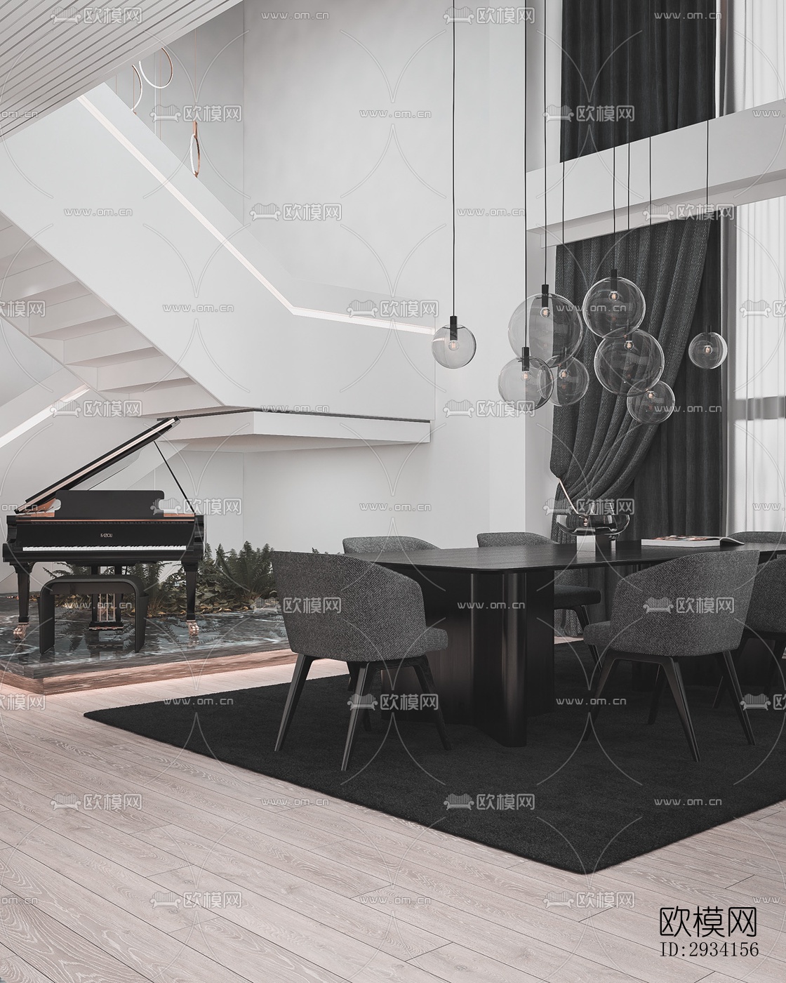 高级灰别墅效果图下载（渲染图8）