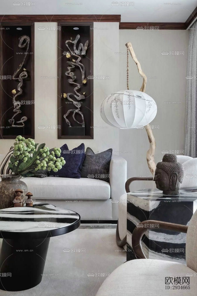 新中式平层效果图下载（渲染图17）