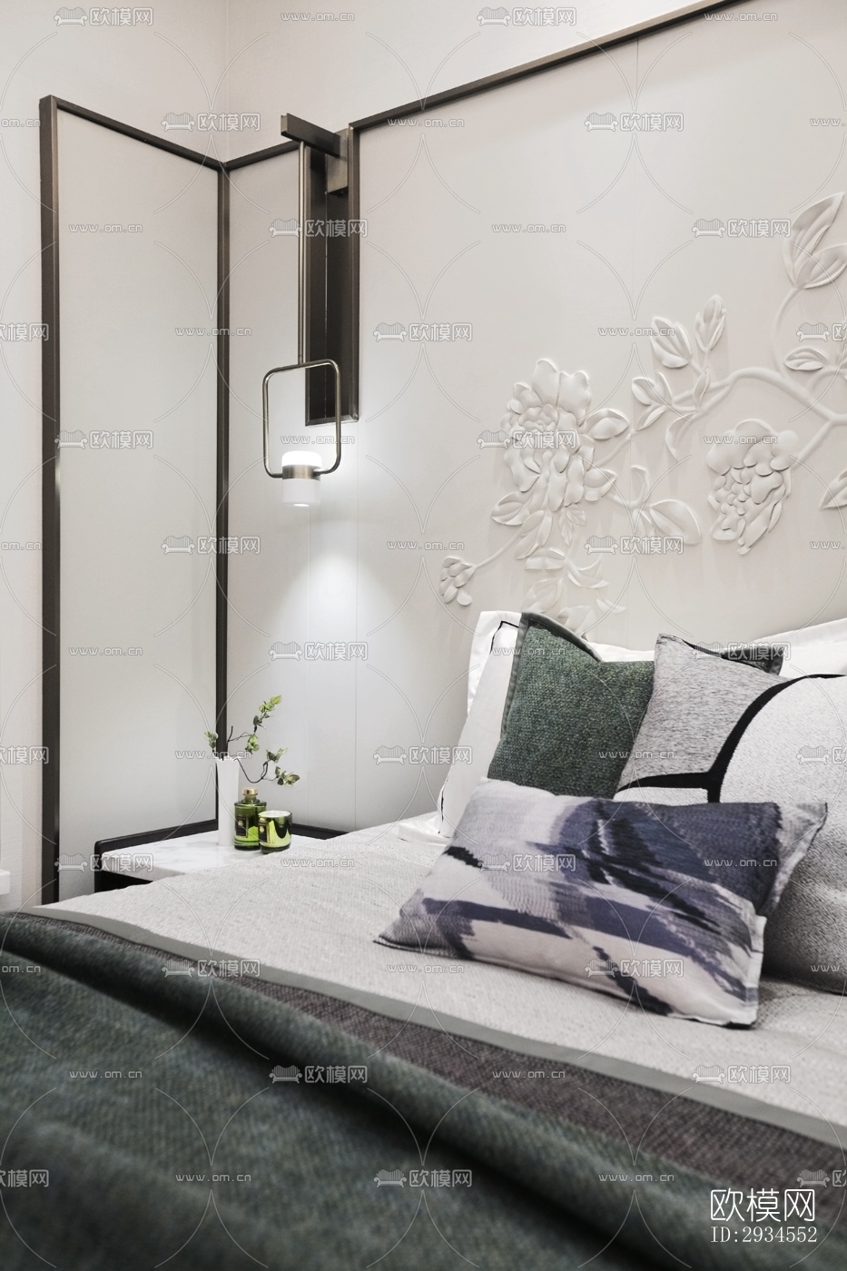 新中式平层效果图下载（渲染图3）