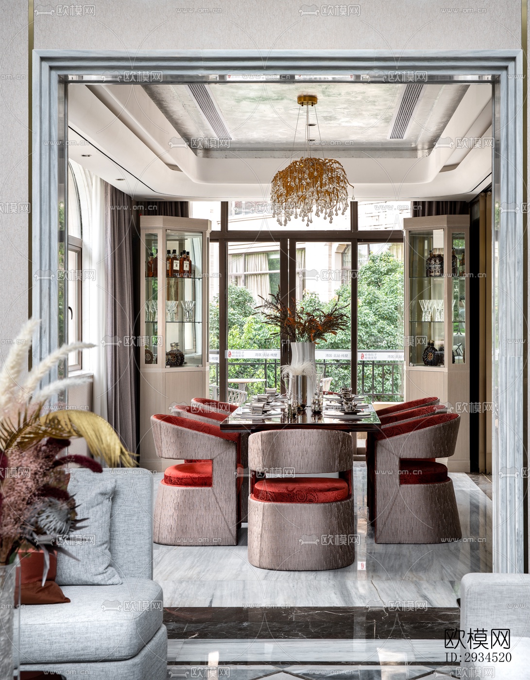 新中式平层效果图下载（渲染图12）