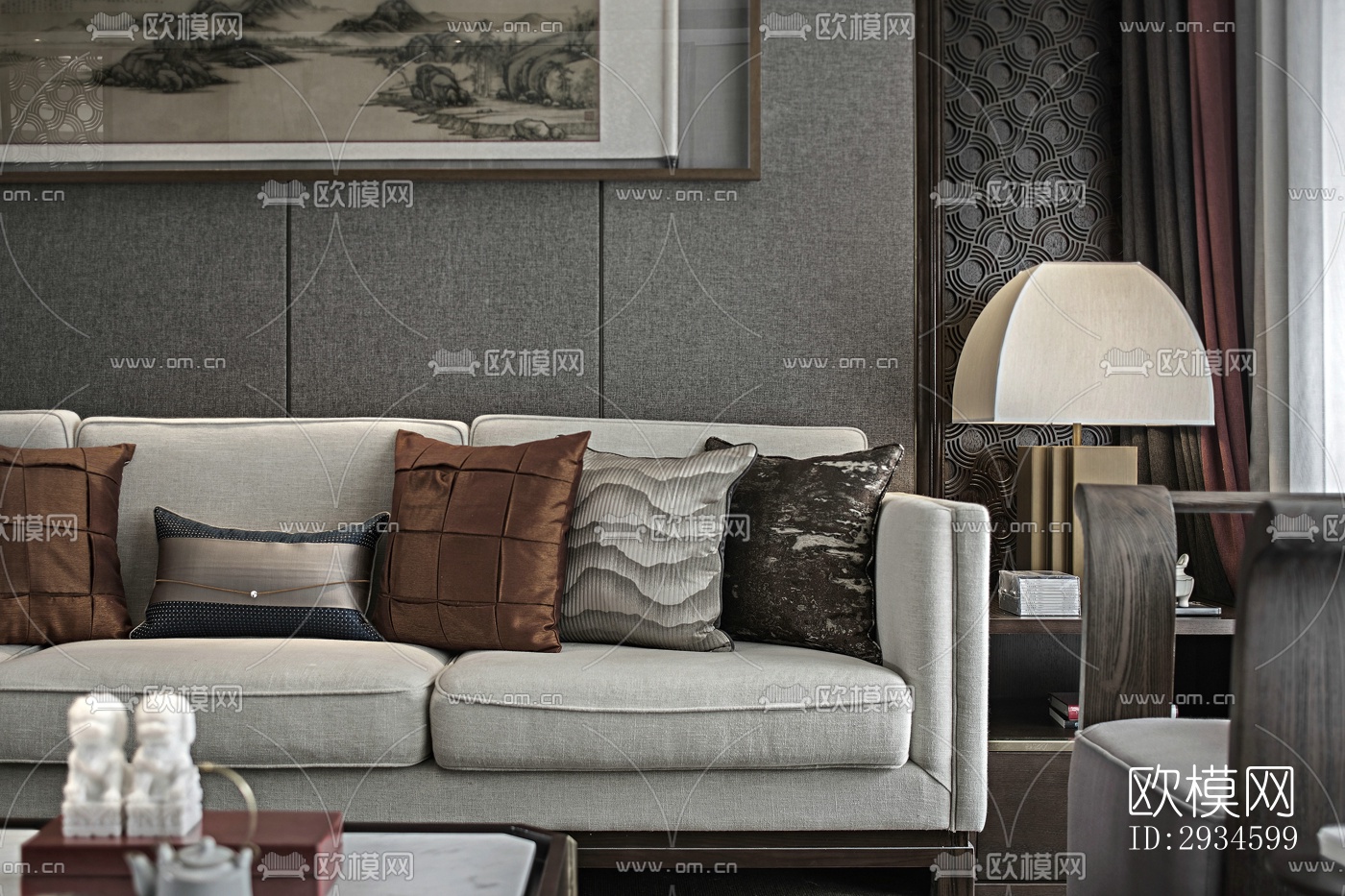 新中式平层效果图下载（渲染图17）