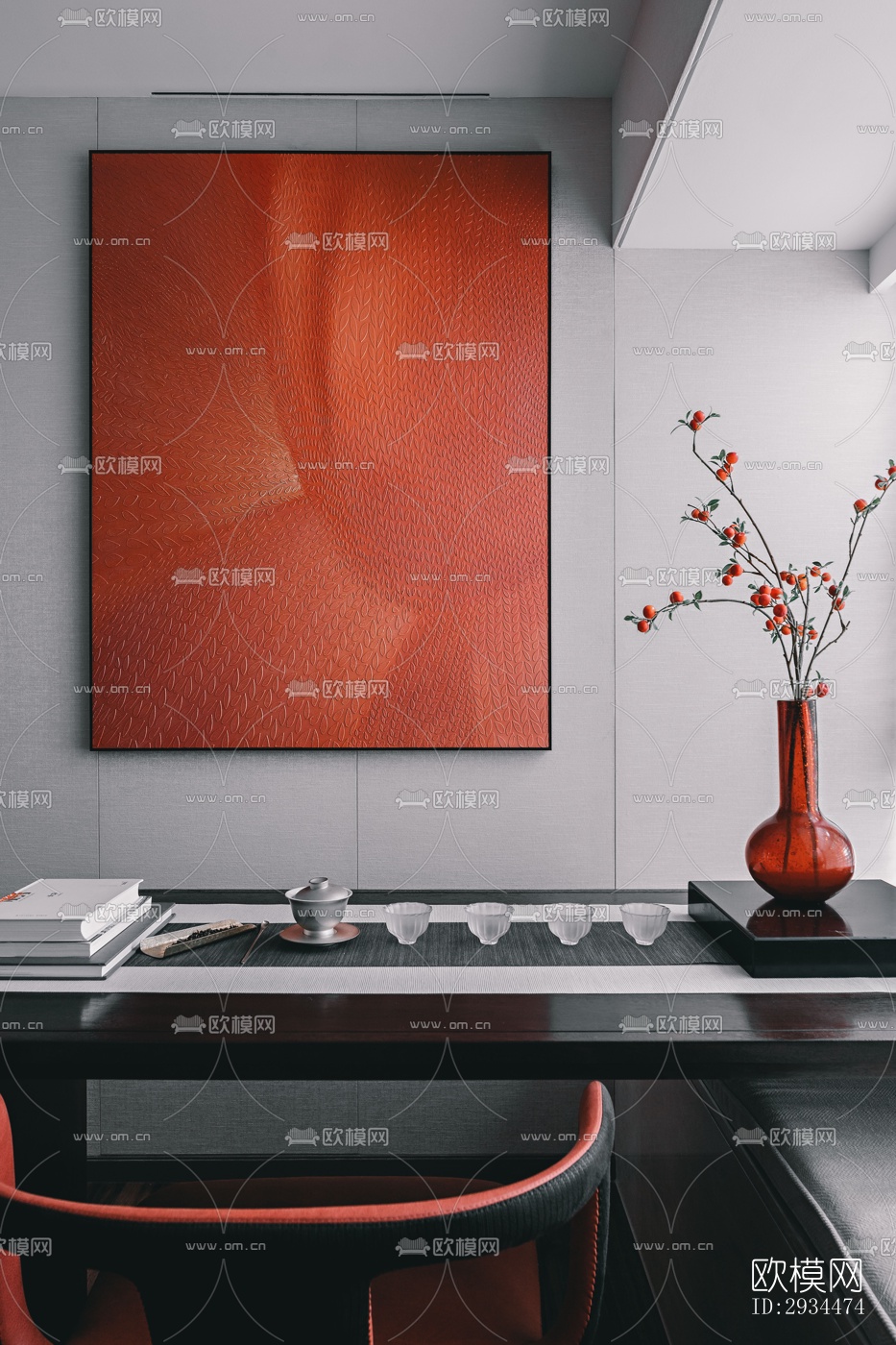 新中式平层效果图下载（渲染图1）