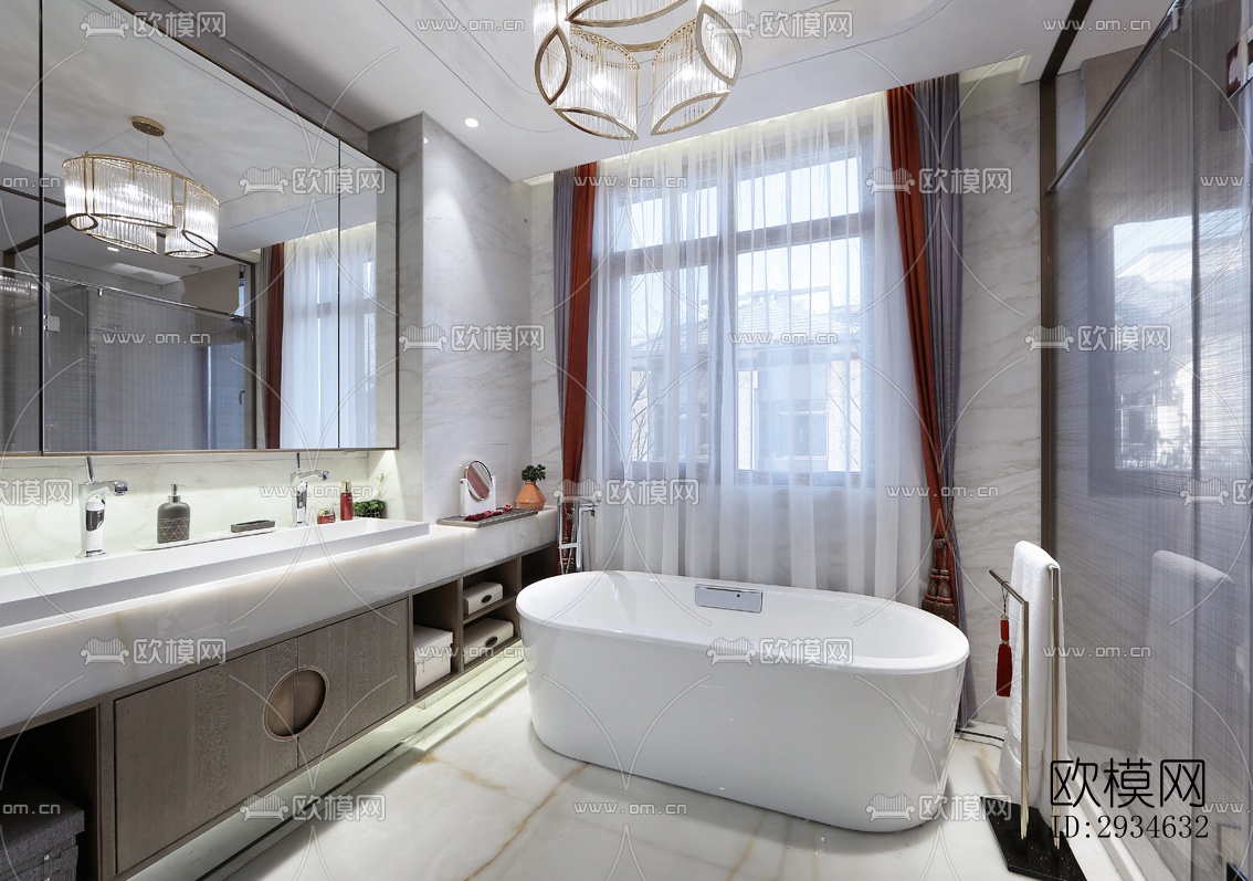 新中式平层效果图下载（渲染图12）