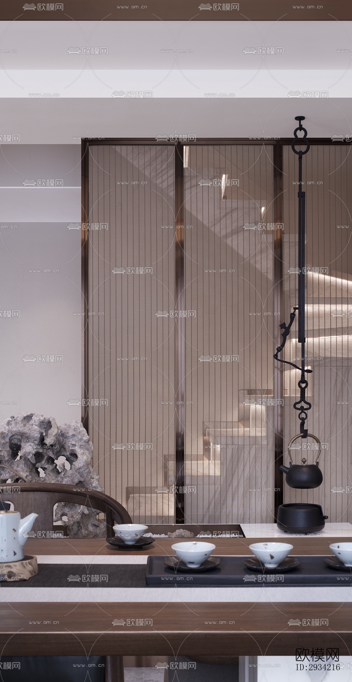 新中式复式效果图下载（渲染图2）