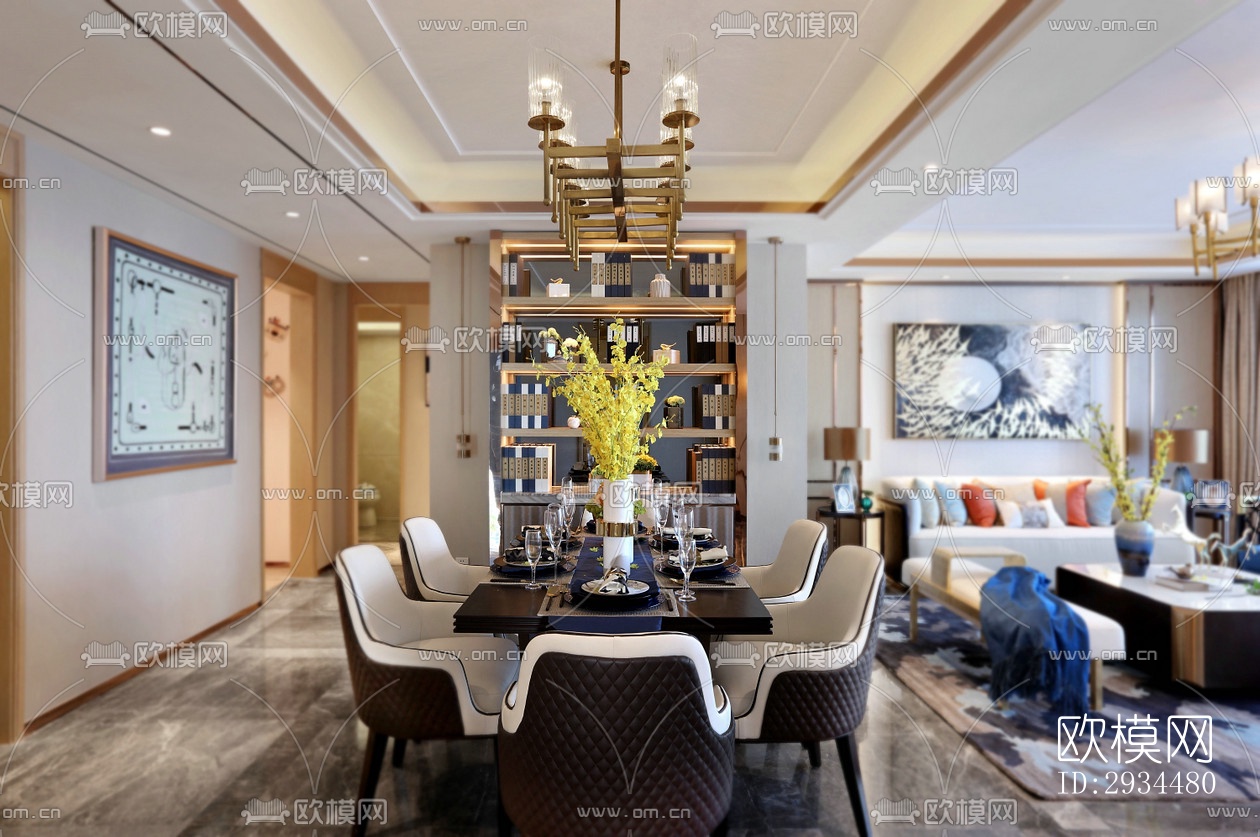 新中式平层效果图下载（渲染图8）