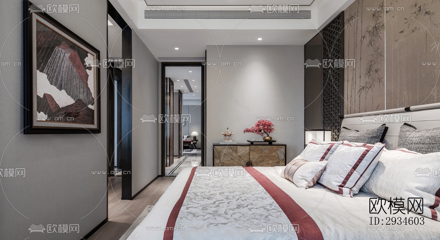 新中式平层效果图下载（渲染图15）