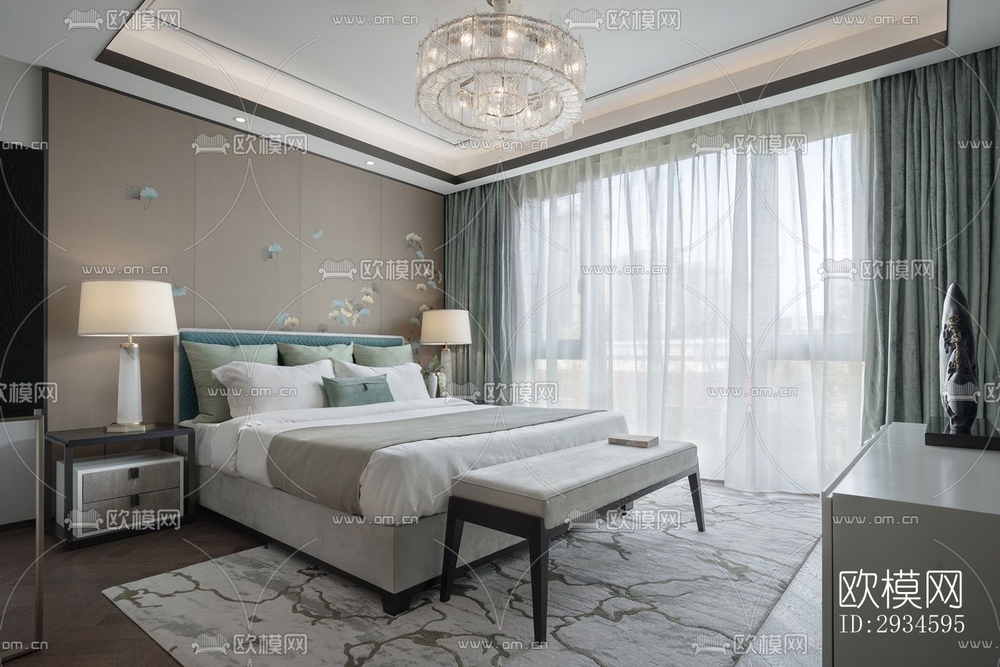 新中式平层效果图下载（渲染图8）