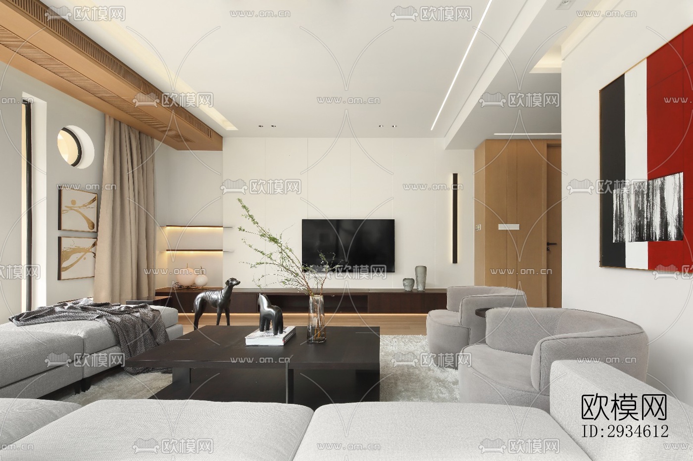 新中式平层效果图下载（渲染图17）