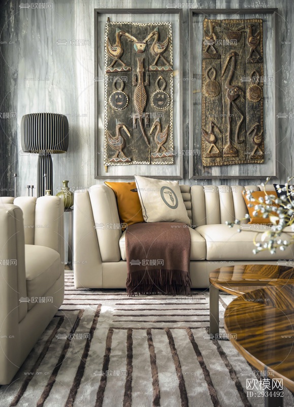 新中式平层效果图下载（渲染图17）