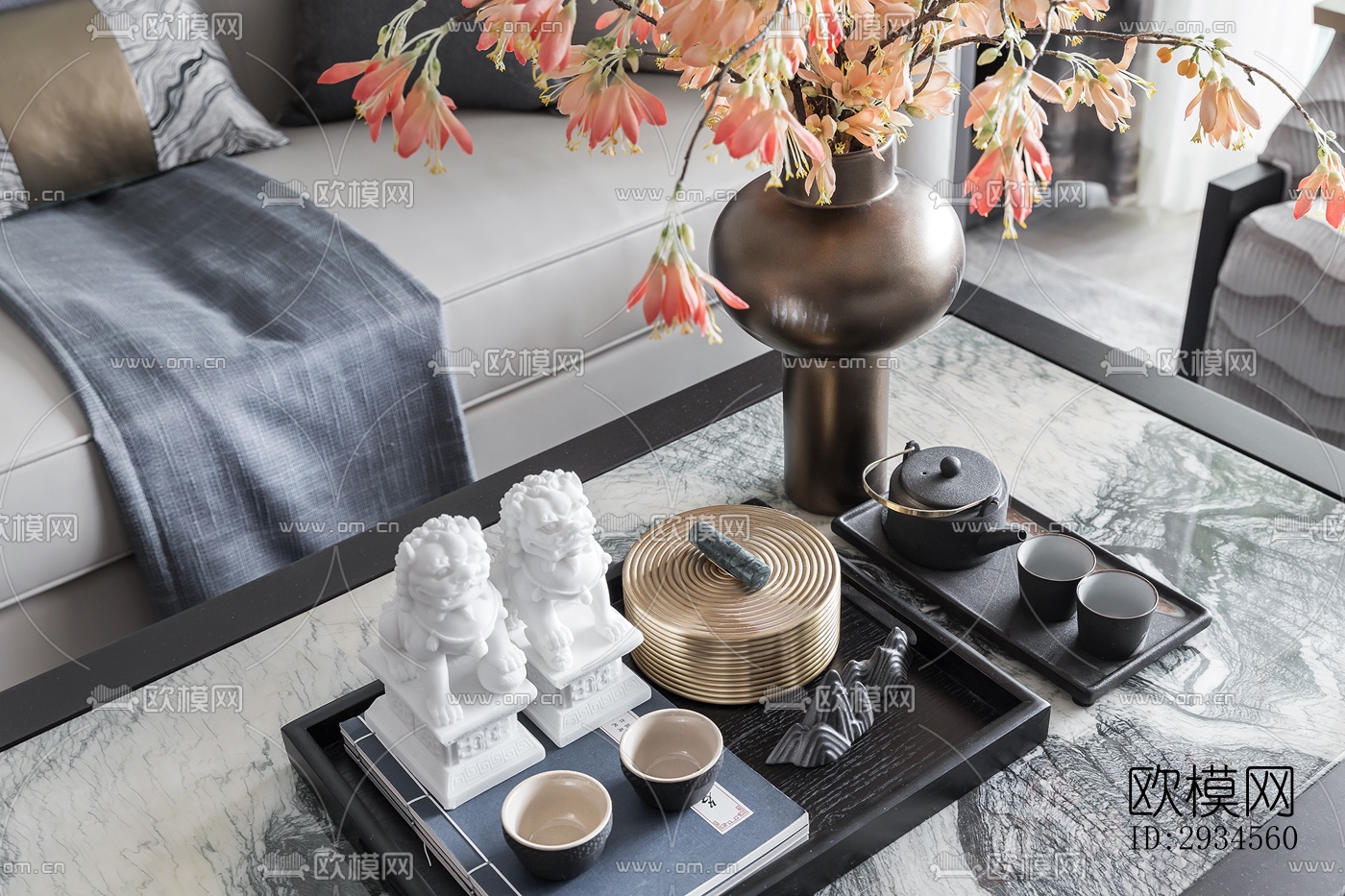 新中式平层效果图下载（渲染图3）