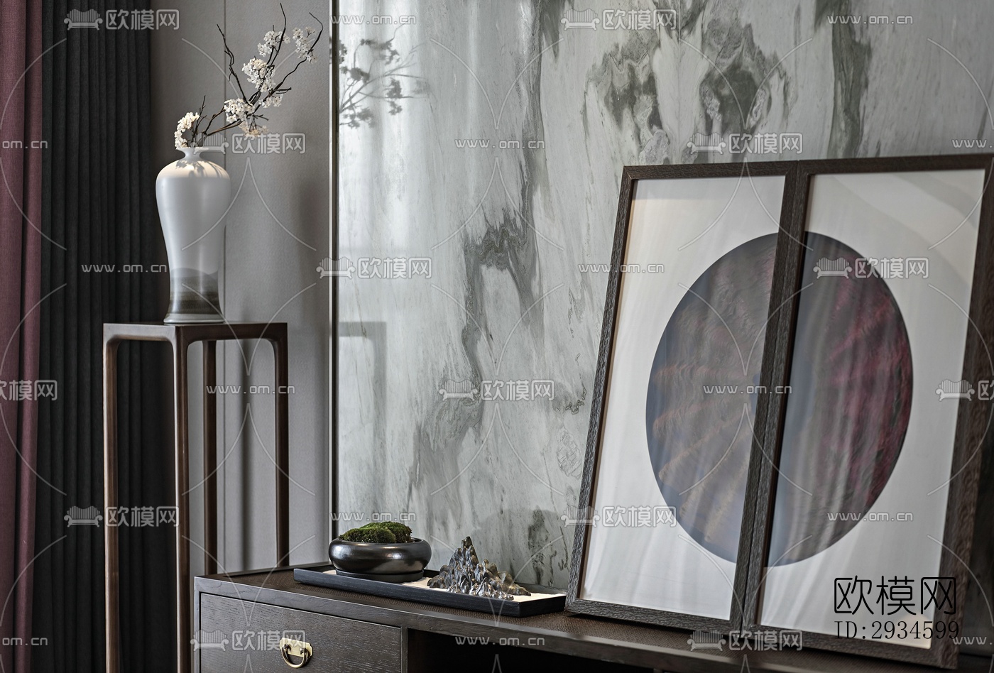 新中式平层效果图下载（渲染图20）