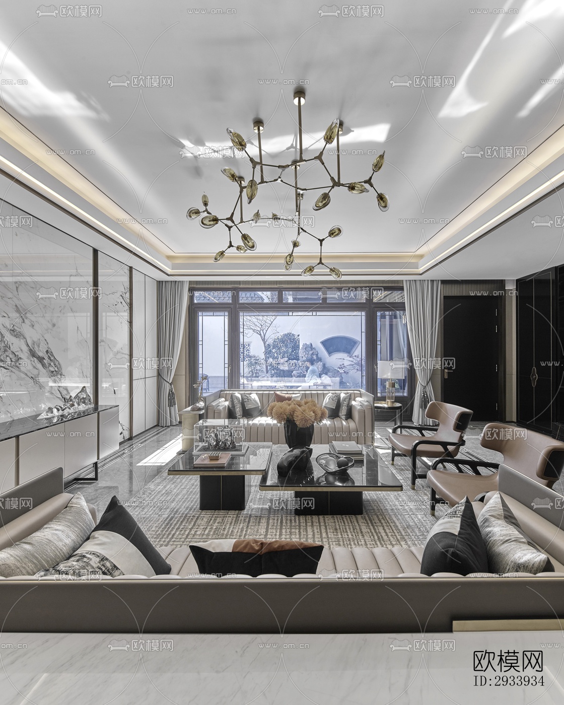 新中式别墅效果图下载（渲染图8）