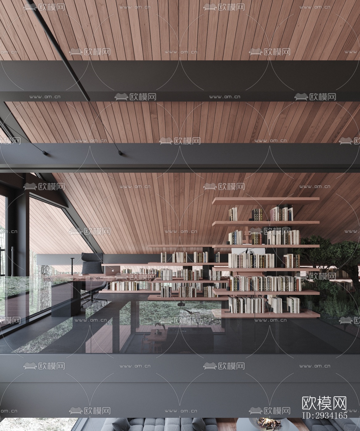 高级灰别墅效果图下载（渲染图19）