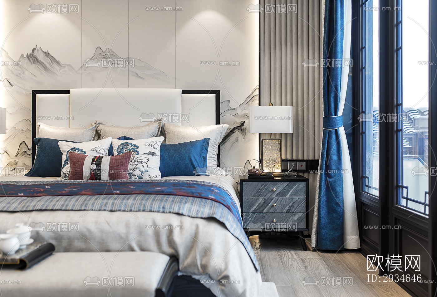 新中式平层效果图下载（渲染图20）