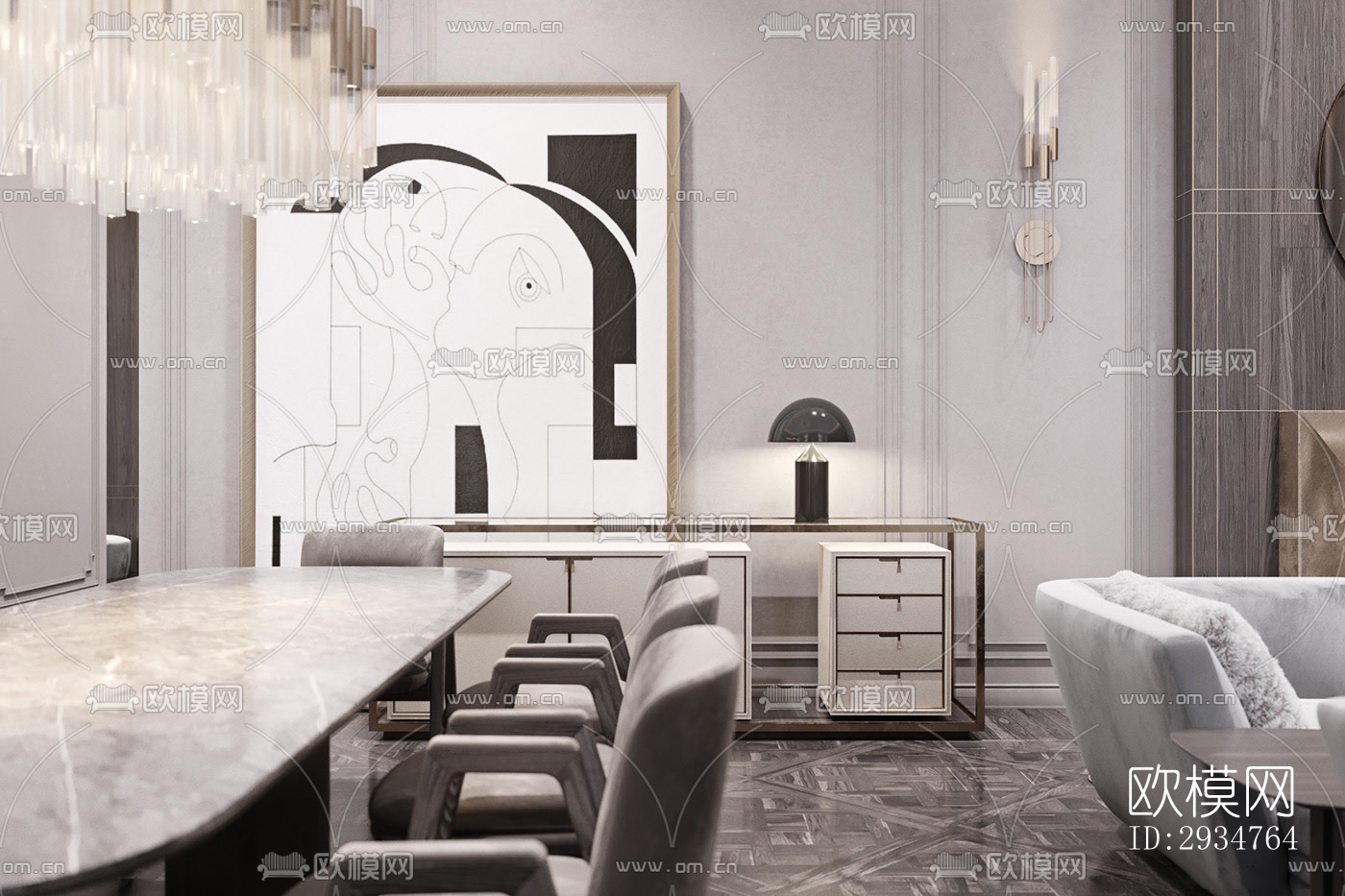 现代平层效果图下载（渲染图1）