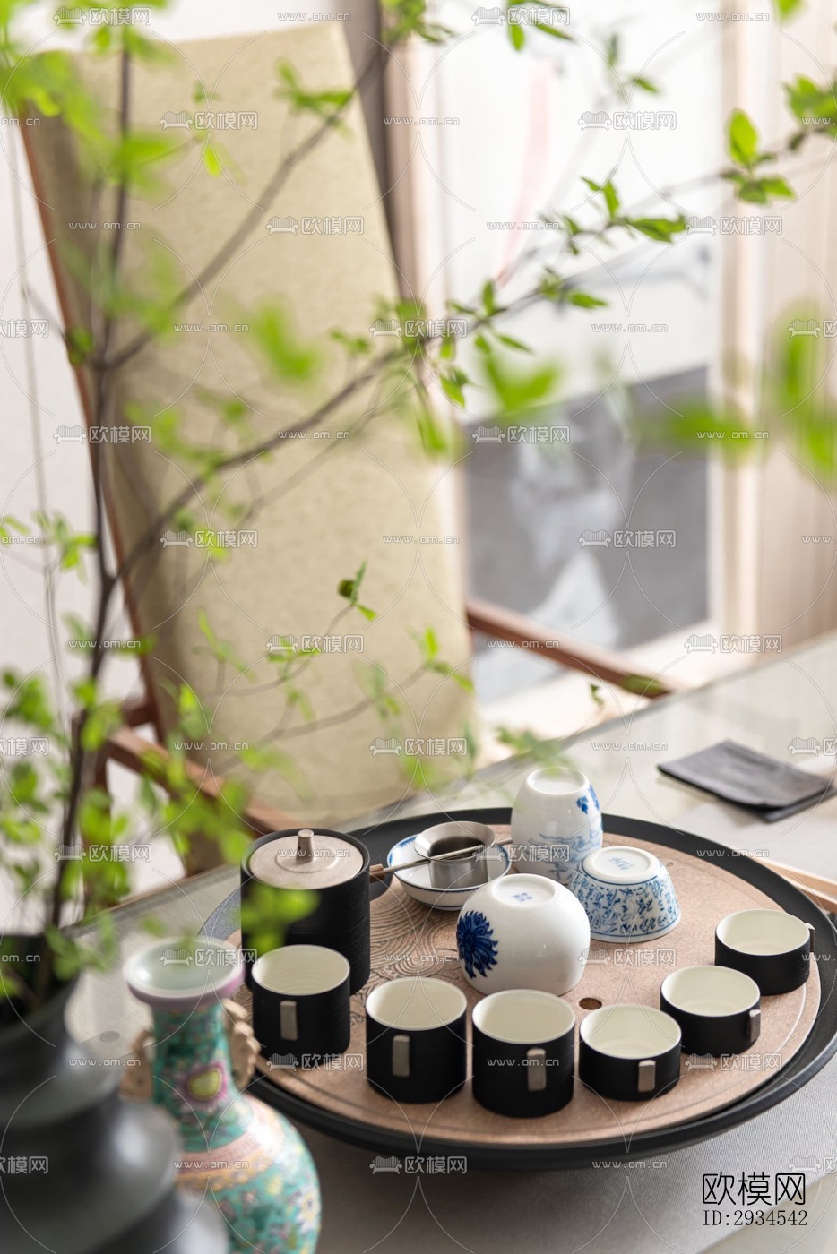 新中式平层效果图下载（渲染图9）