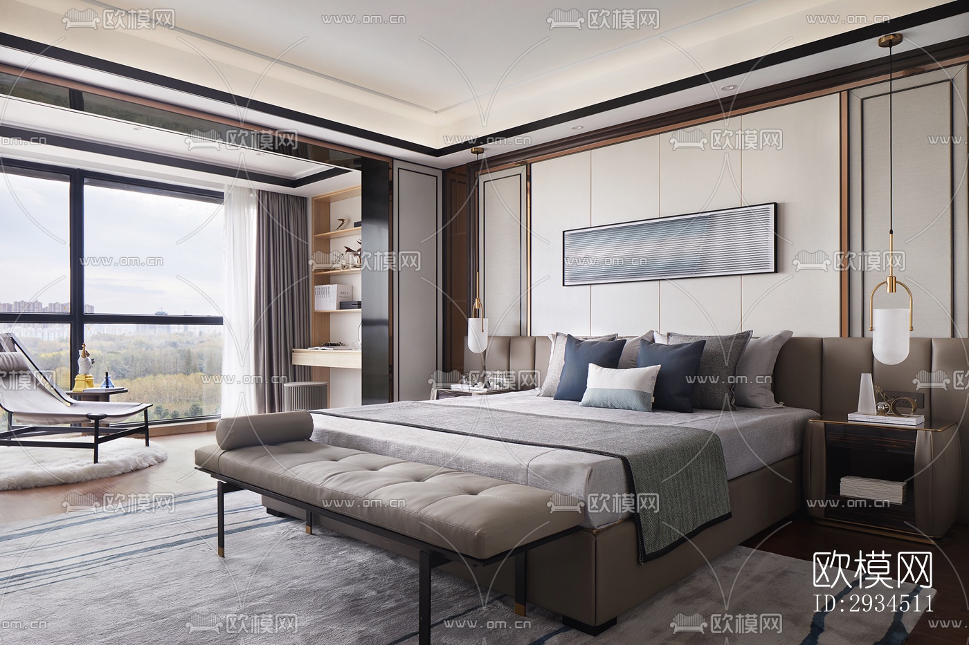 新中式平层效果图下载（渲染图2）