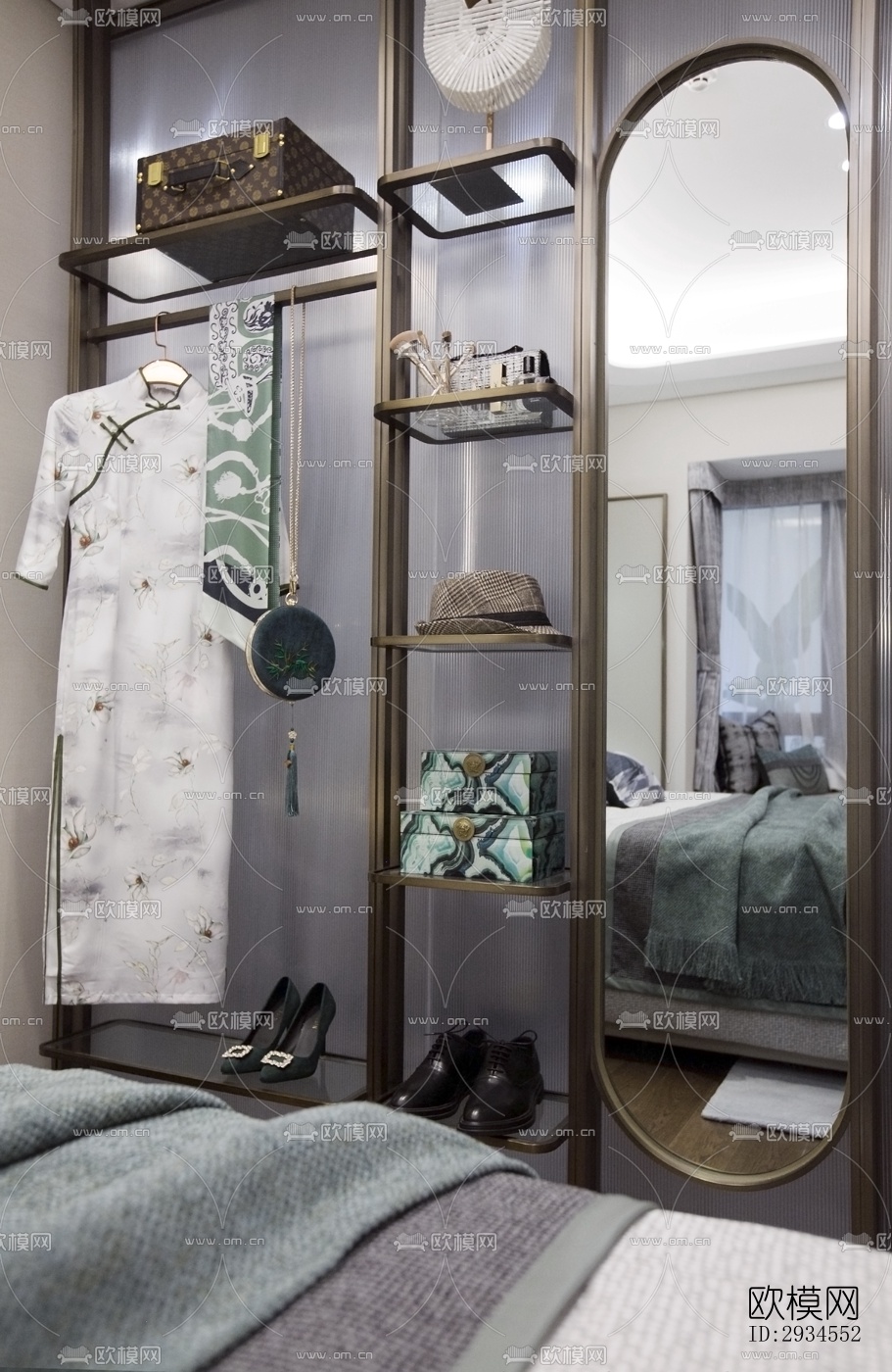 新中式平层效果图下载（渲染图4）