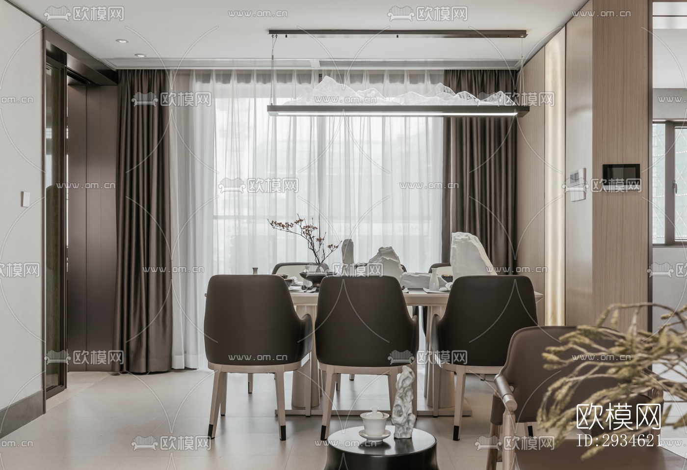 新中式平层效果图下载（渲染图3）