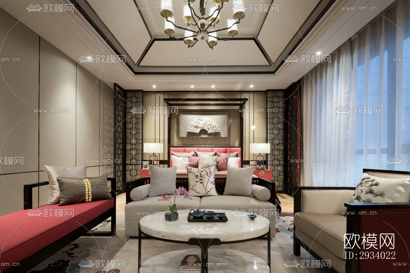 新中式别墅效果图下载（渲染图1）