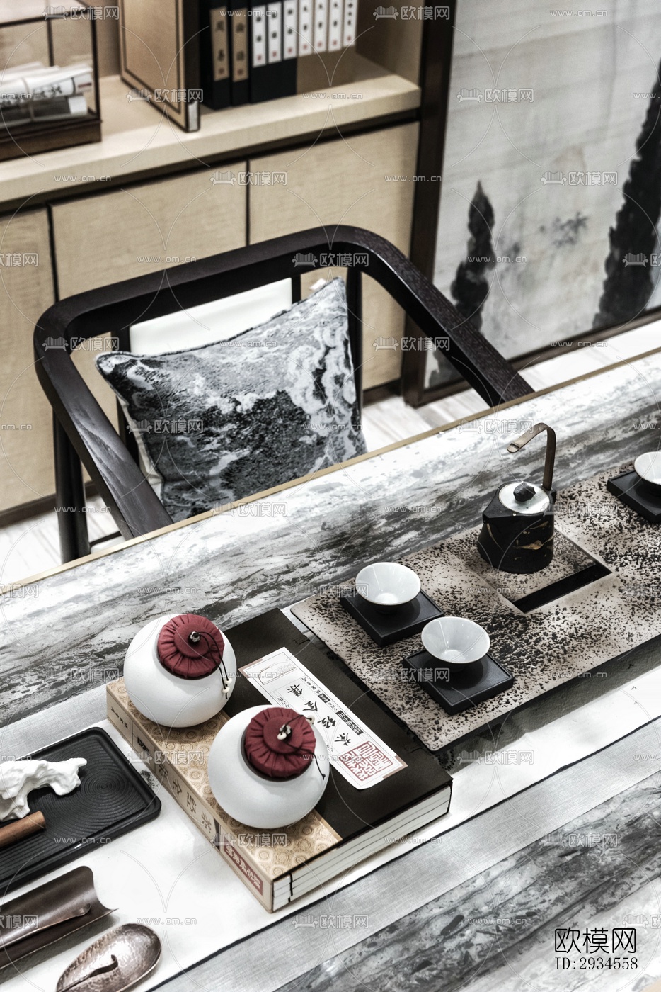 新中式平层效果图下载（渲染图18）