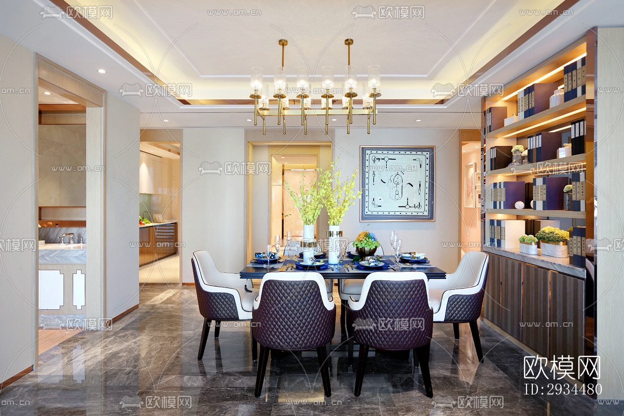 新中式平层效果图下载（渲染图9）