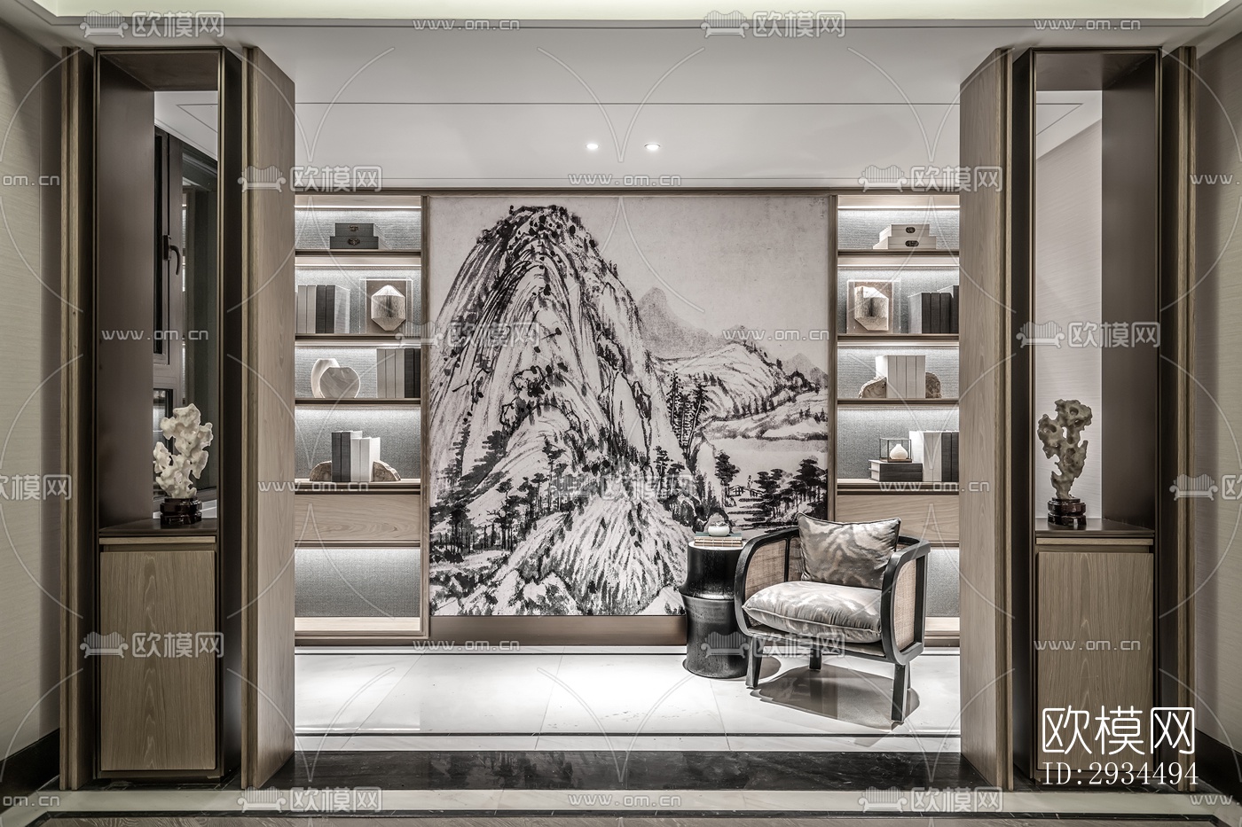 新中式平层效果图下载（渲染图9）