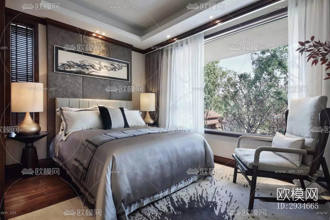 新中式平层效果图下载（渲染图12）