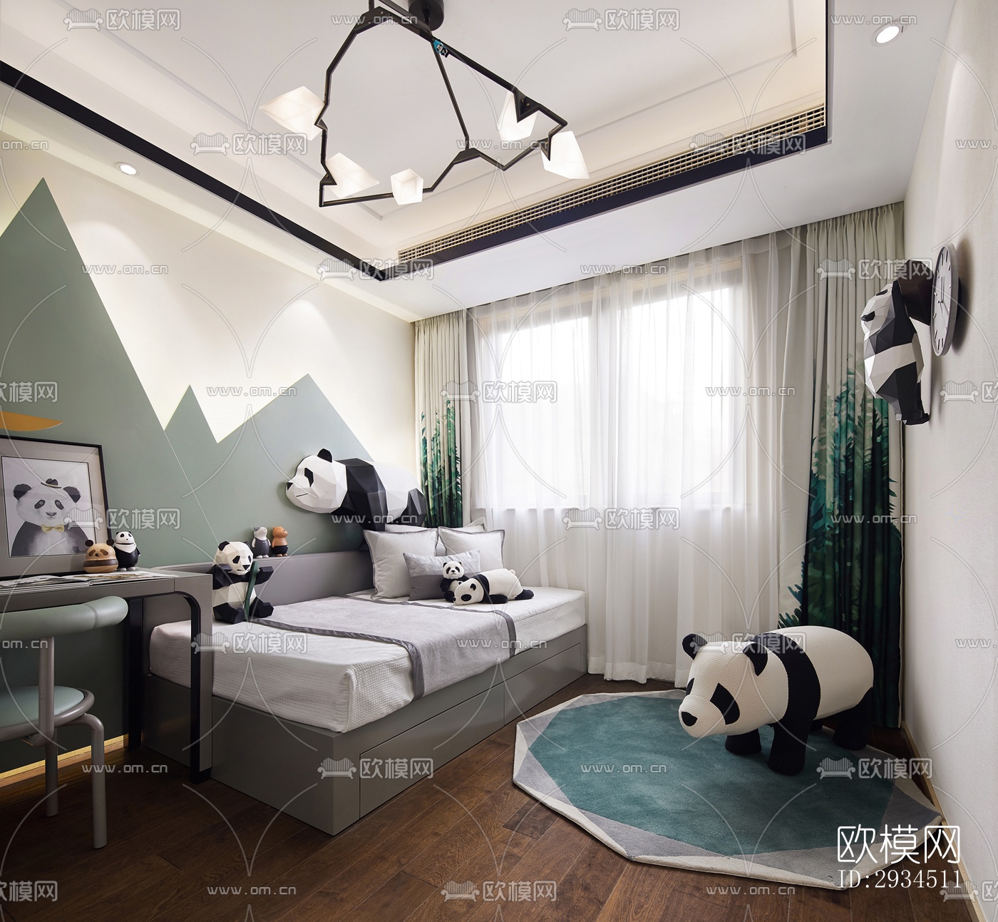 新中式平层效果图下载（渲染图11）