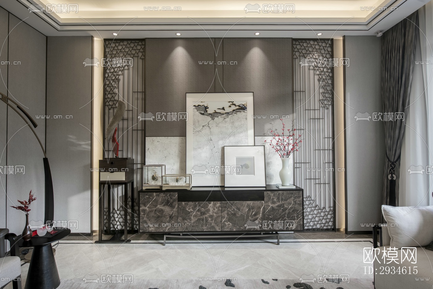 新中式平层效果图下载（渲染图6）