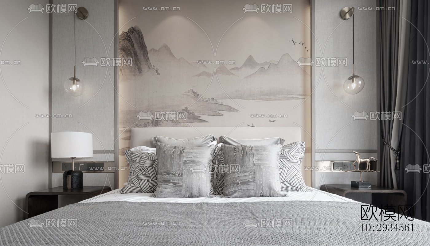 新中式平层效果图下载（渲染图10）