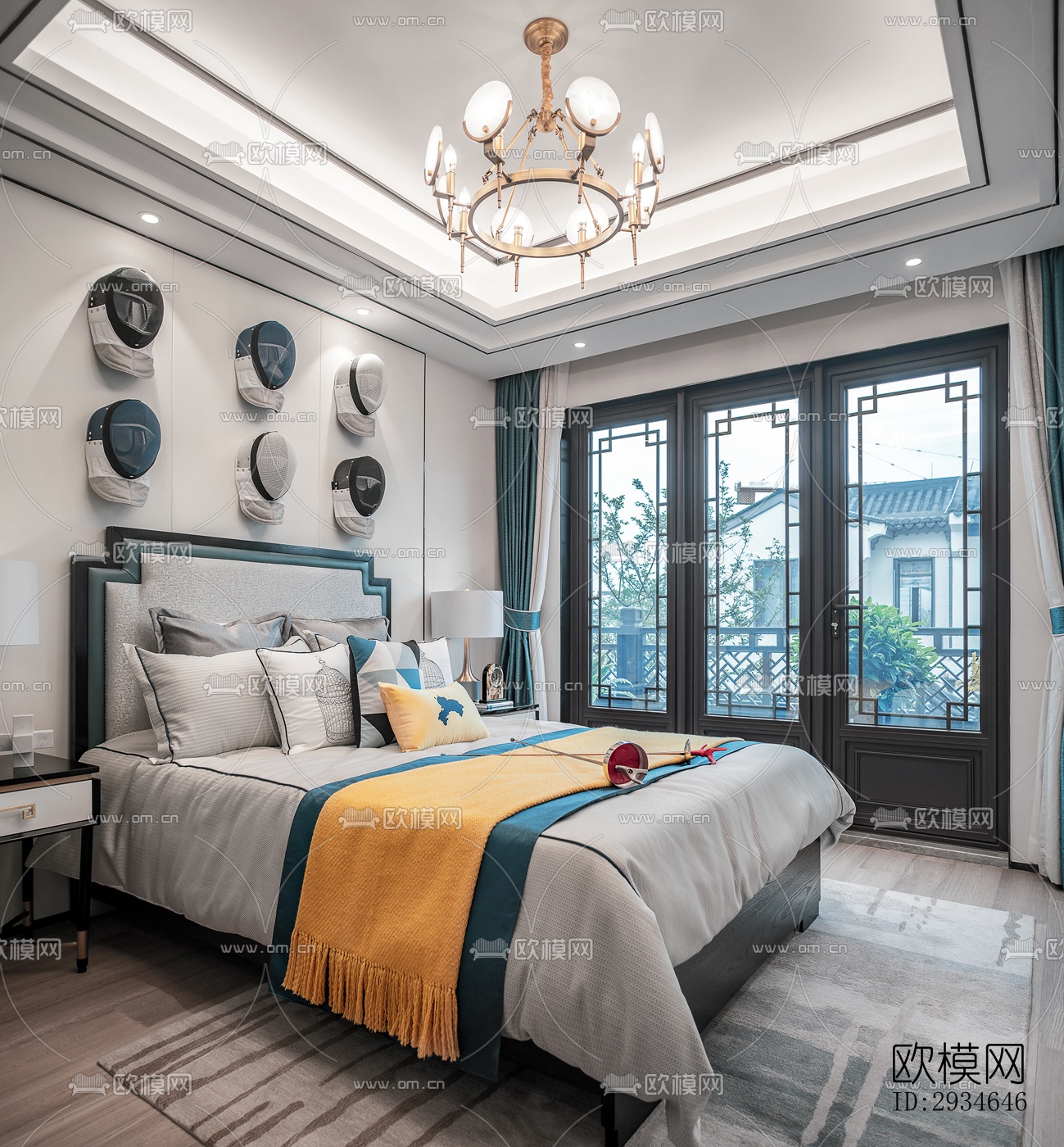 新中式平层效果图下载（渲染图6）