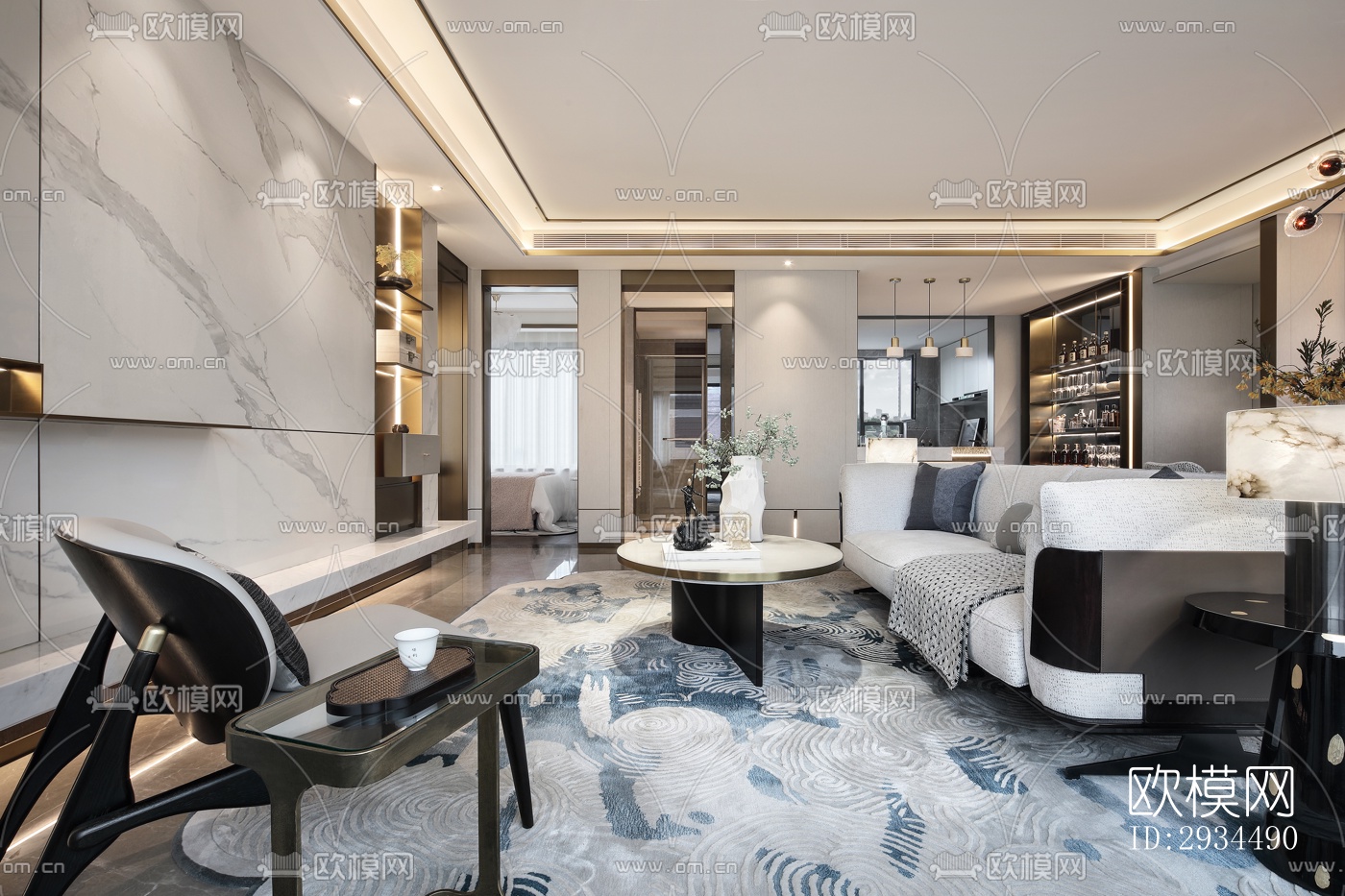 新中式平层效果图下载（渲染图17）