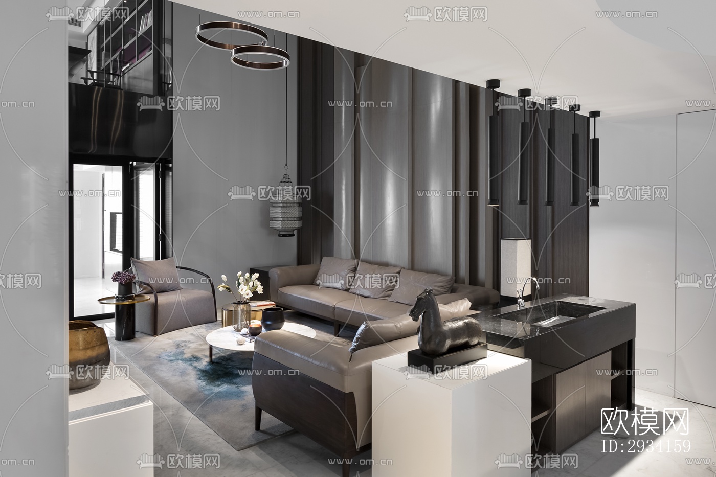 高级灰别墅效果图下载（渲染图10）