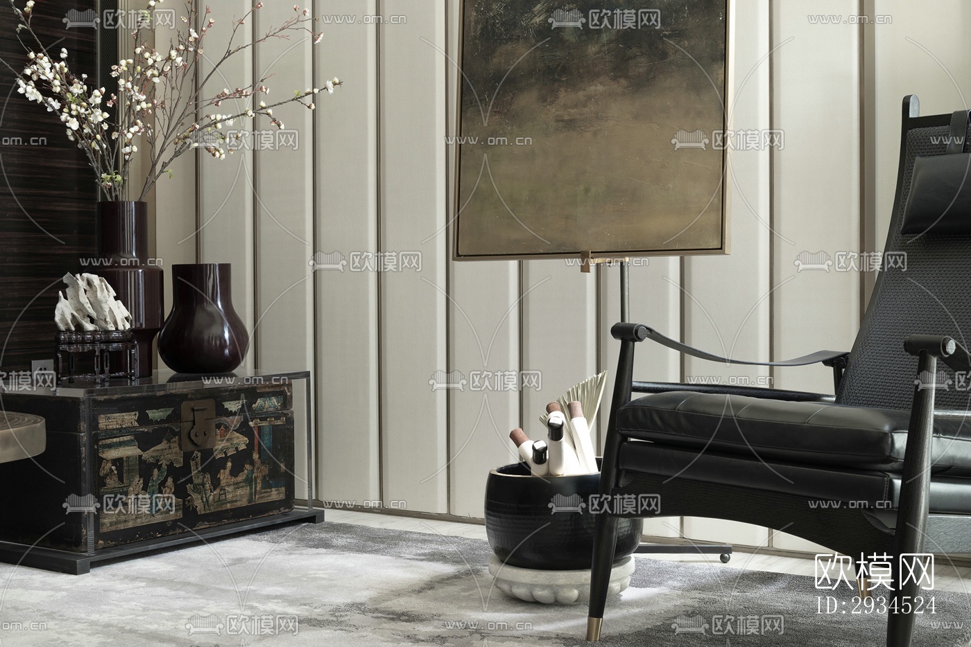 新中式平层效果图下载（渲染图13）