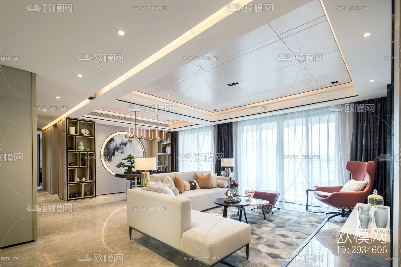 新中式平层效果图下载（渲染图16）