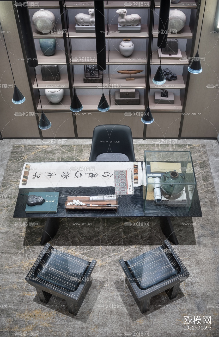 新中式平层效果图下载（渲染图11）