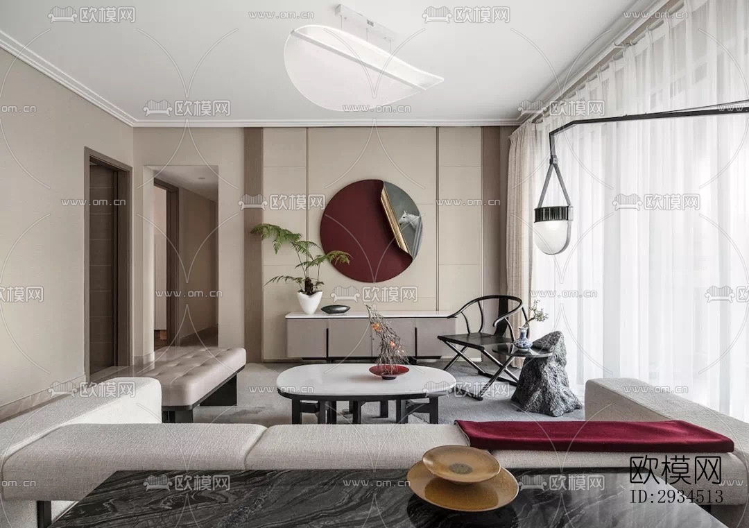 新中式平层效果图下载（渲染图16）