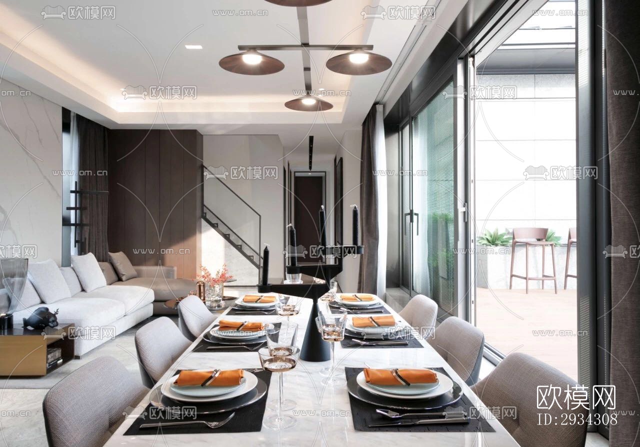 现代复式效果图下载（渲染图6）