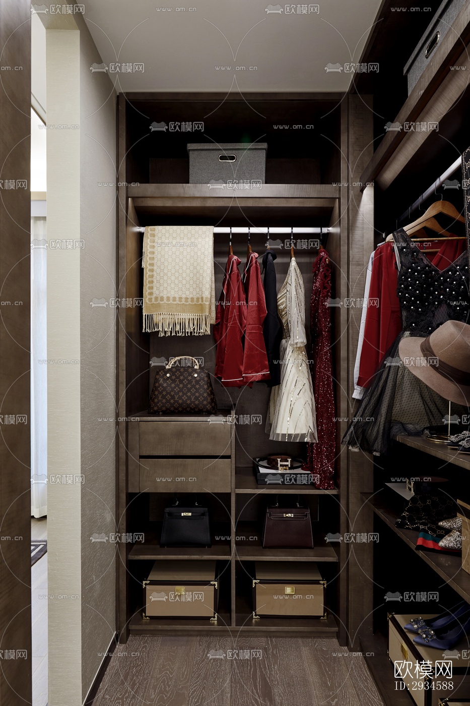 新中式平层效果图下载（渲染图9）