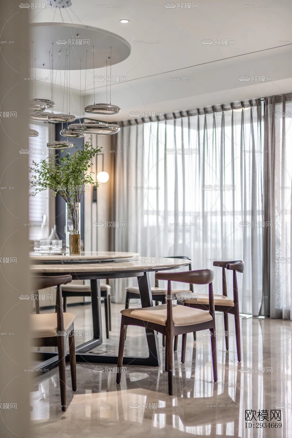 新中式平层效果图下载（渲染图1）