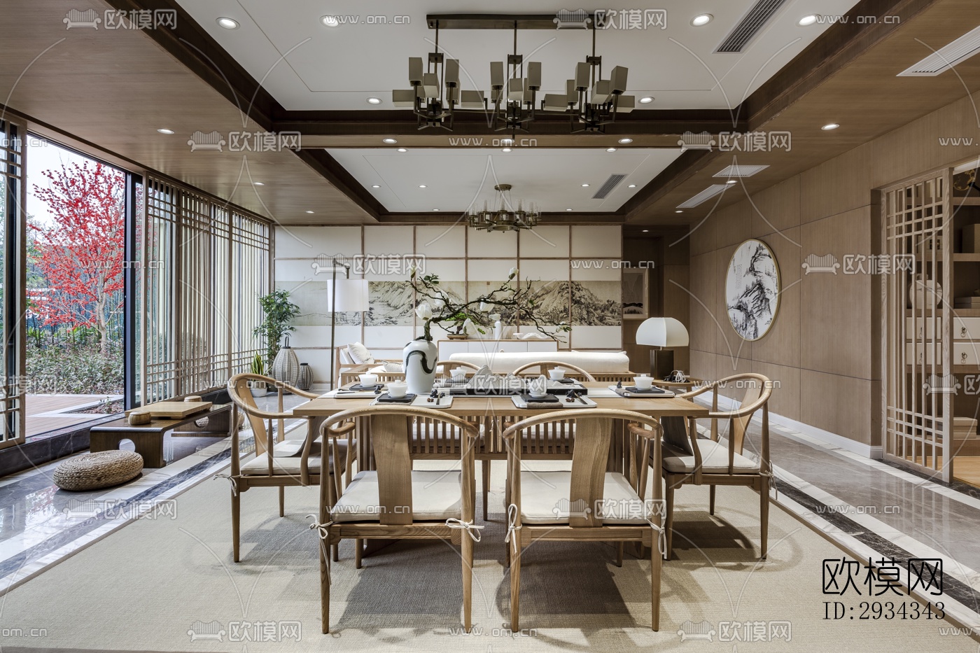 中式平层效果图下载（渲染图1）